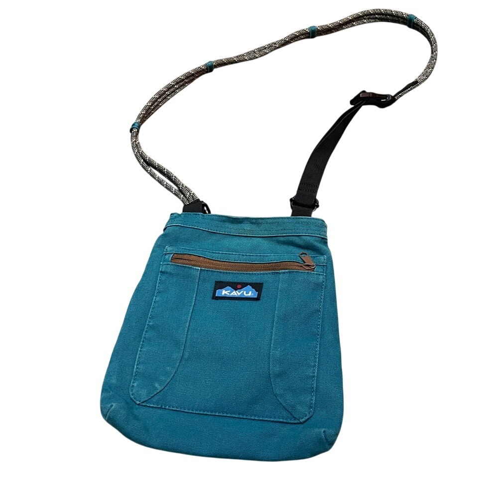 KAVU Keeper Teal Blue‎ Canvas Crossbody Bag Rope Strap Outdoor Travel Purse